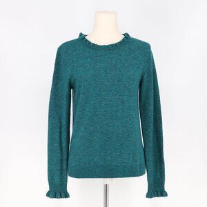 SUNDANCE Ruffle Aileen Sweater in Teal Wool Cashmere Blend Size S